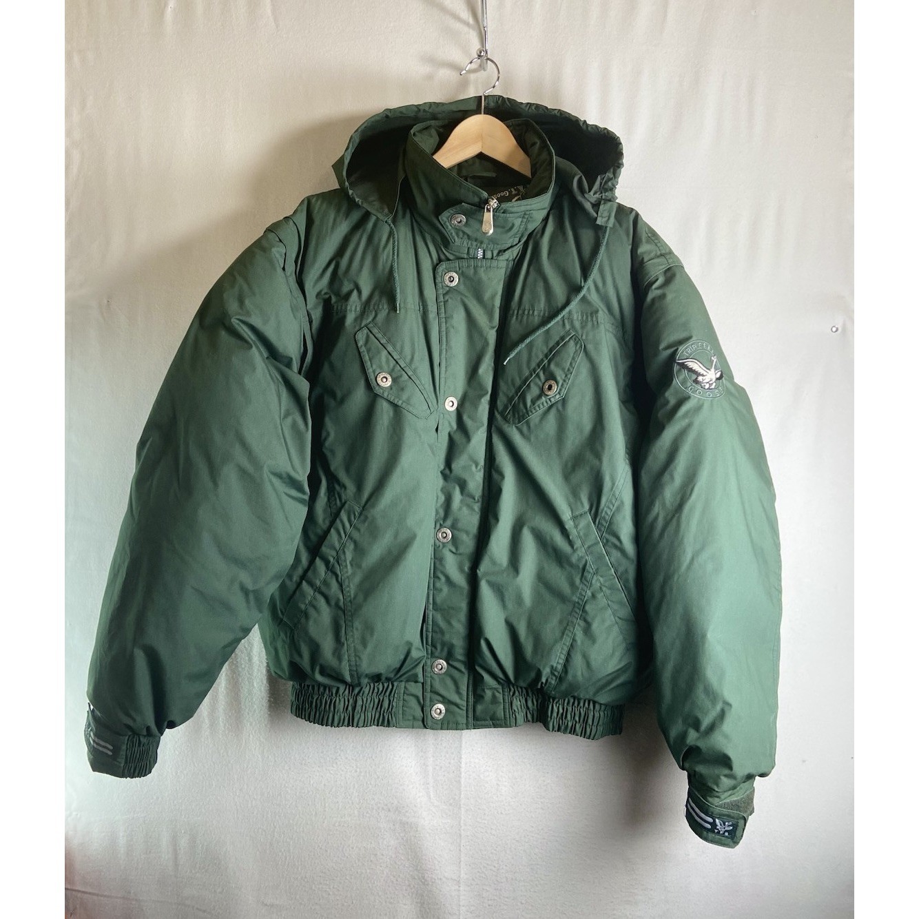 Triple FAT Goose Down Jacket Xl Vintage Detachable Sleeves Puffer Coat Green